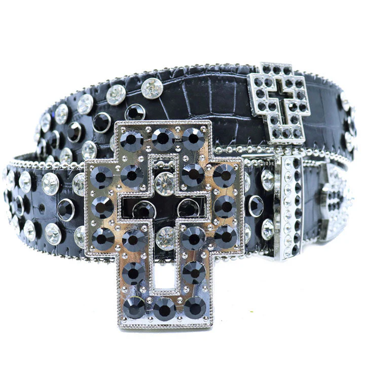 Dazzling Rhinestone Belt with Unique Cross-Shaped Buckle
